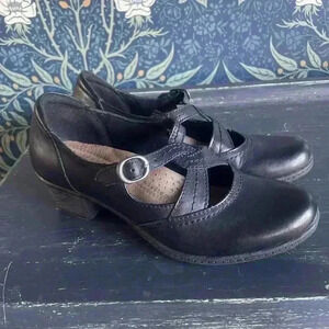 Earth Origins Melody Black Leather Mary Jane Heeled Shoes 6.5